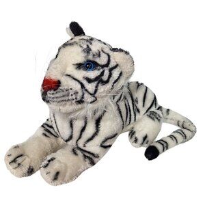 White Tiger Striped Realistic Zoo Plush Laying Stuffed Animal 15"